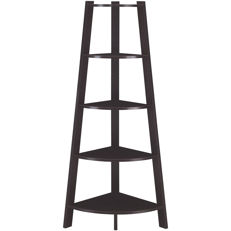 Convenience Concepts Newport 5-Tier Wide Corner Bookcase in Espresso Wood