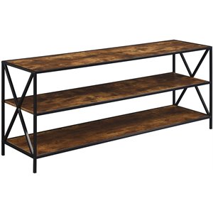 tucson 60-inch tv stand with shelves in nutmeg wood/black metal frame