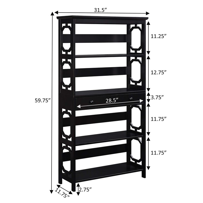 Convenience Concepts Omega 5-Tier Bookcase with Drawer in Black Wood