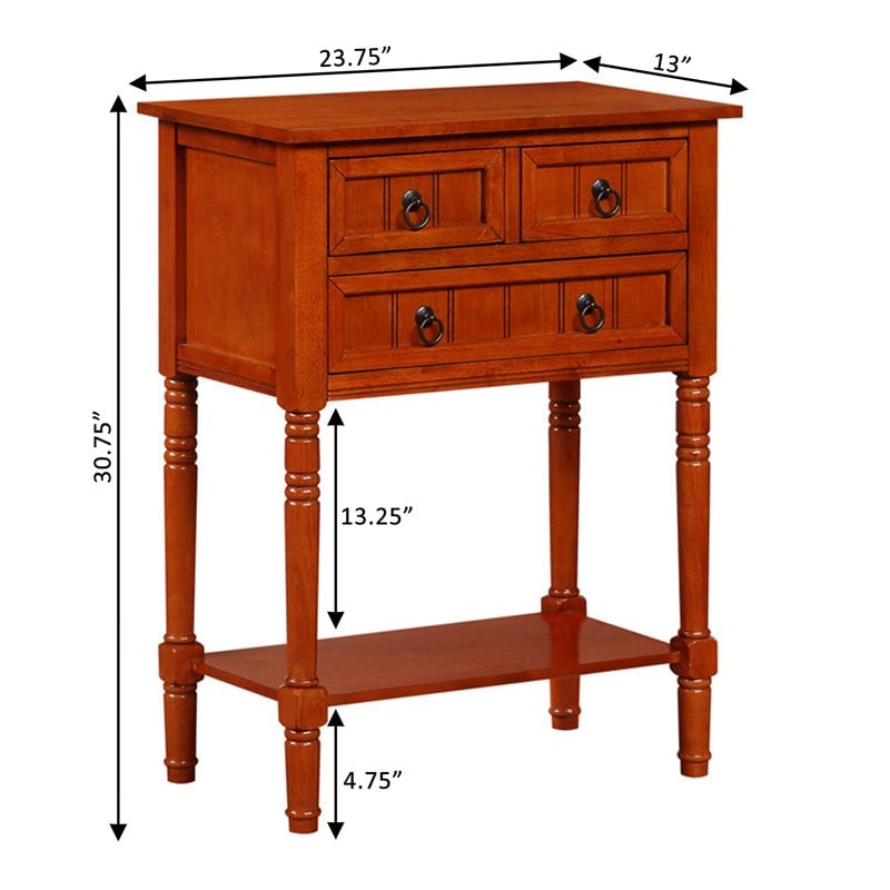Convenience Concepts Kendra Three-Drawer Hall Table with Shelf in Cherry Wood