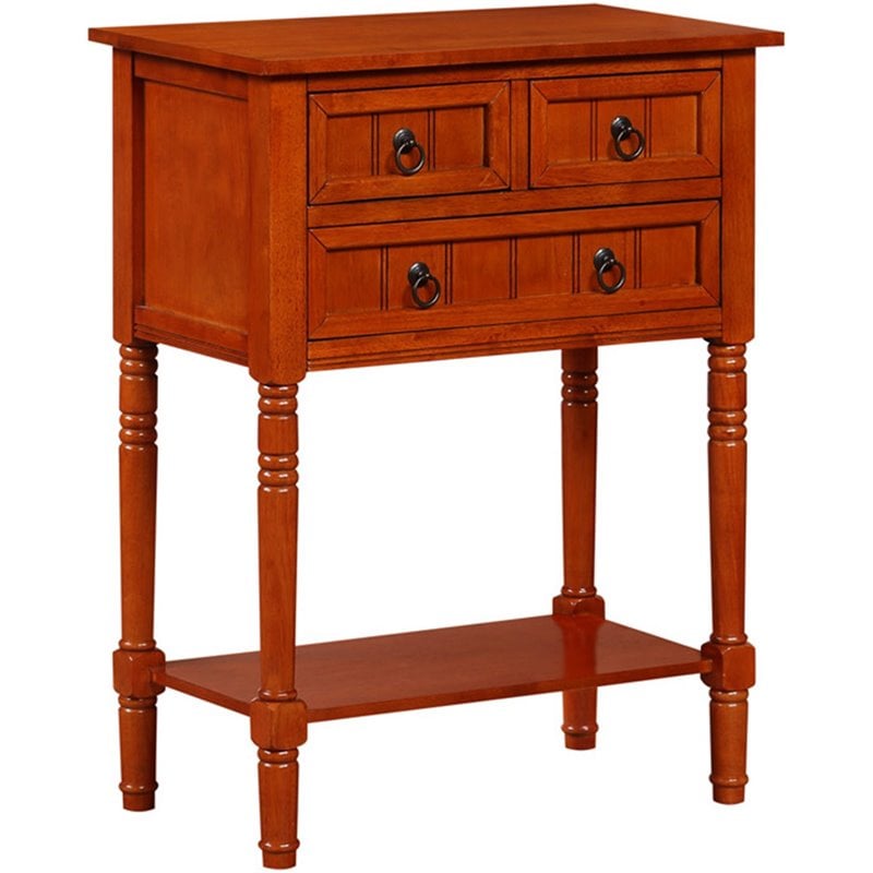Convenience Concepts Kendra Three-Drawer Hall Table with Shelf in Cherry Wood