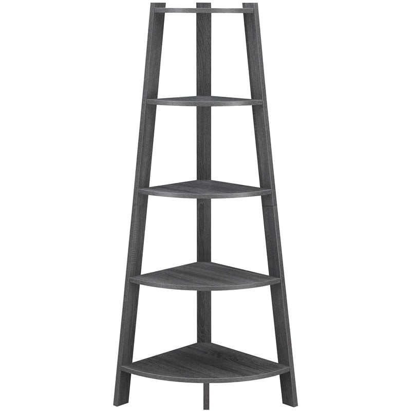 Convenience Concepts Newport 5-Tier Wide Corner Bookcase in Gray Wood