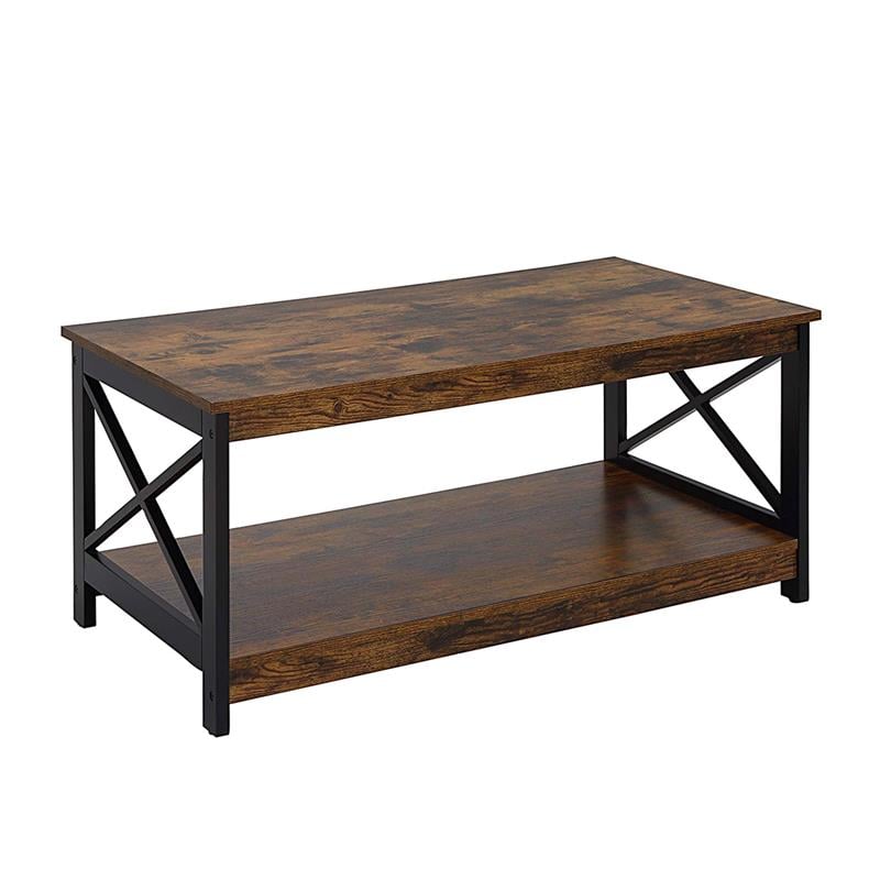 Oxford Coffee Table with Shelf in Nutmeg Wood Finish with Black Metal Frame