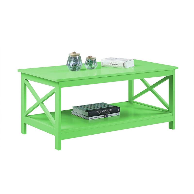 Convenience Concepts Oxford Coffee Table with Shelf in Lime Green Wood