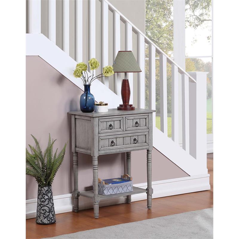 Kendra Three-Drawer Hall Table with Shelf in Gray Wood Finish