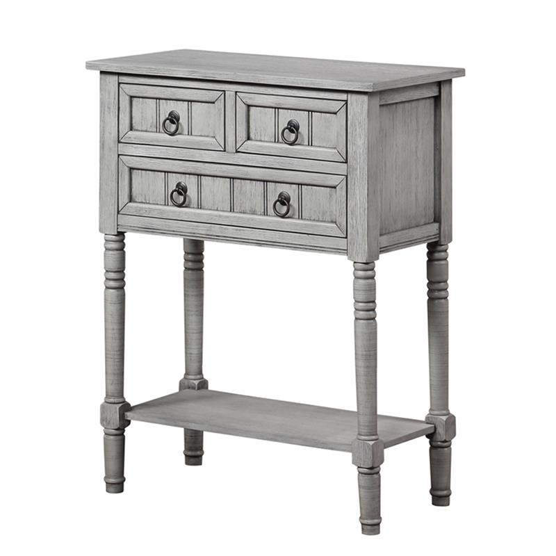 Kendra Three-Drawer Hall Table with Shelf in Gray Wood Finish