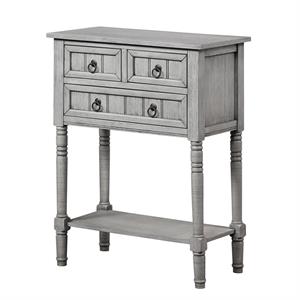 Kendra Three-Drawer Hall Table with Shelf in Gray Wood Finish