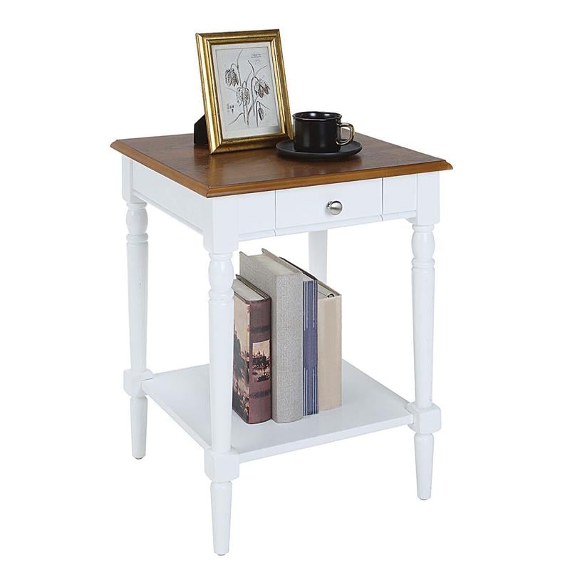 French Country One-Drawer End Table with Shelf in White Wood Finish
