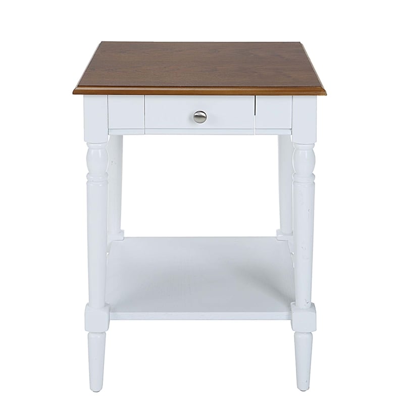 French Country One-Drawer End Table with Shelf in White Wood Finish
