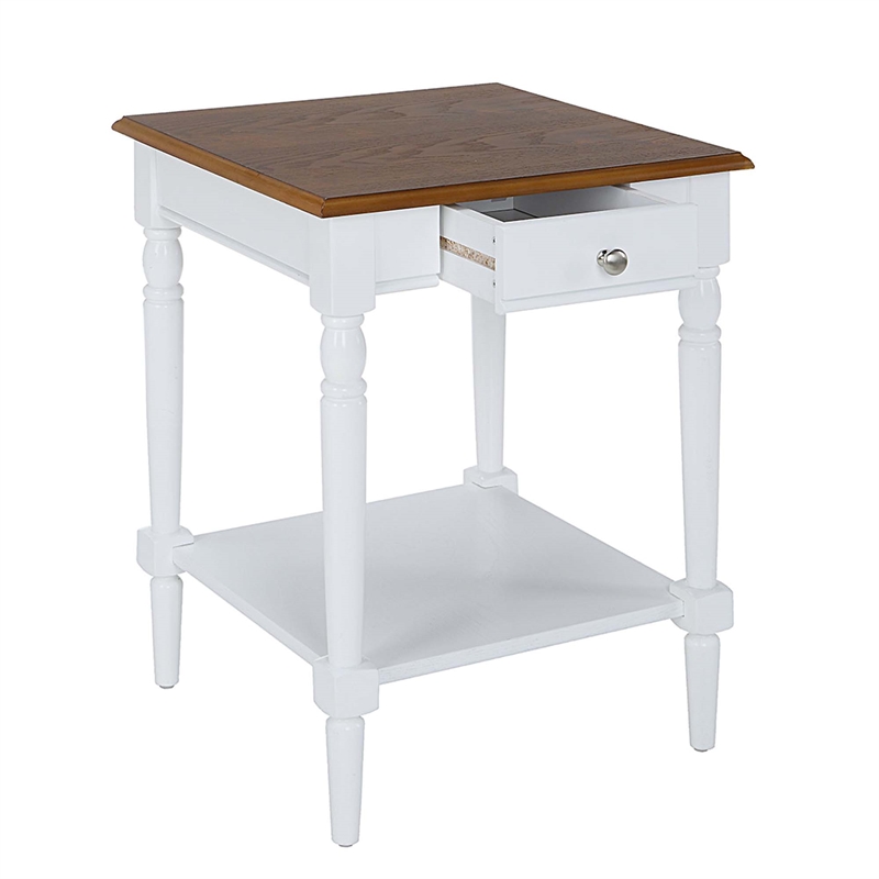 French Country One-Drawer End Table with Shelf in White Wood Finish