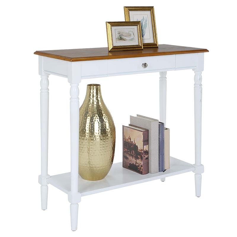 French Country One-Drawer Hall Table with Shelf in White Wood Finish