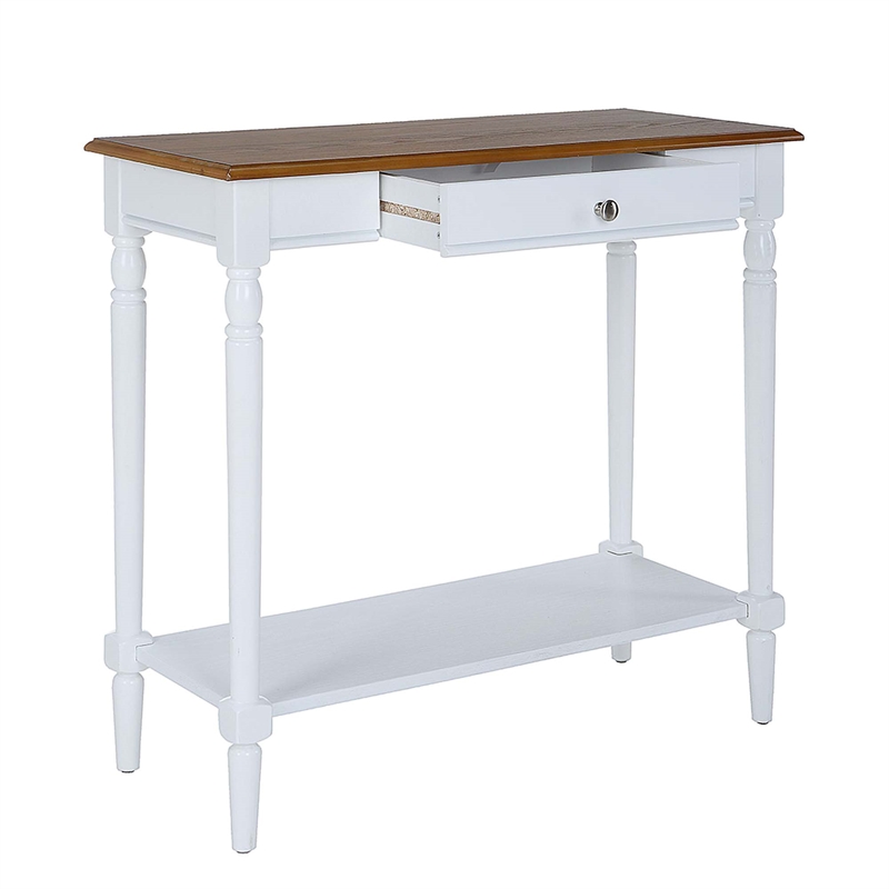 French Country One-Drawer Hall Table with Shelf in White Wood Finish