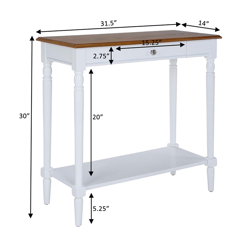 French Country One-Drawer Hall Table with Shelf in White Wood Finish