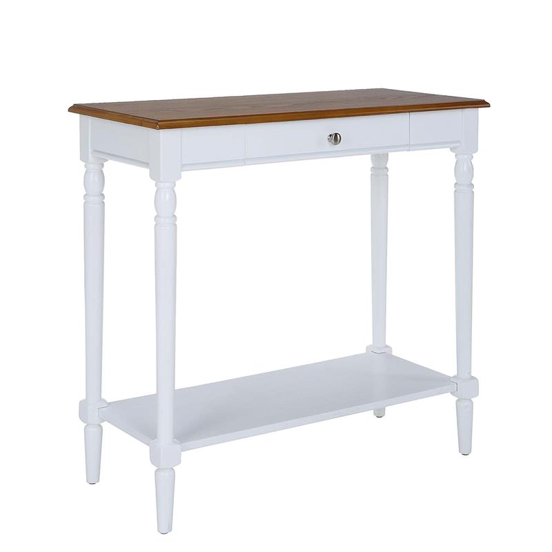 French Country One-Drawer Hall Table with Shelf in White Wood Finish
