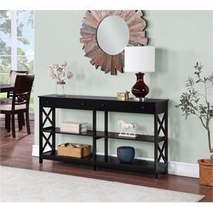 Oxford Two-Drawer 60-inch Console Table with Shelves in Black Wood Finish