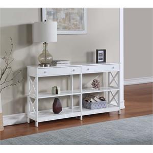 oxford two-drawer 60-inch console table with shelves in white wood finish
