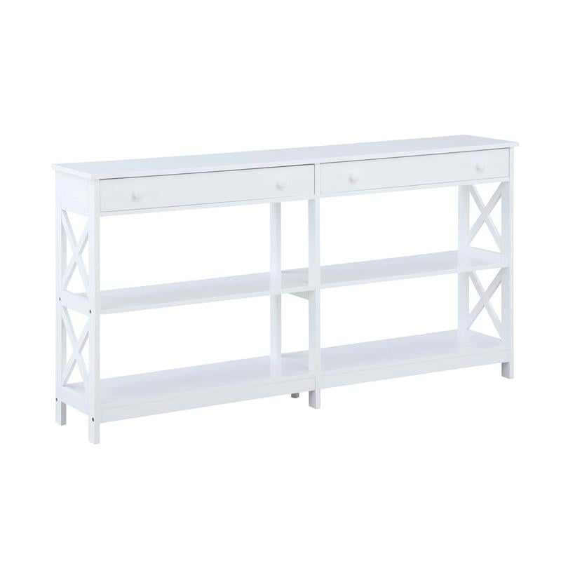 Oxford Two-Drawer 60-inch Console Table with Shelves in White Wood Finish