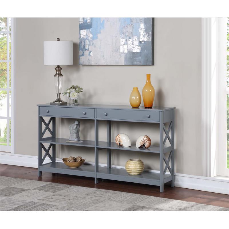 Oxford Two Drawer 60 Inch Console Table, 60 Console Table Gray