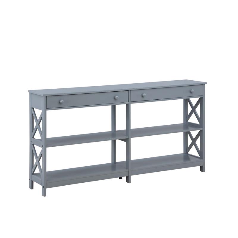 Oxford Two-Drawer 60-inch Console Table with Shelves in Gray Wood Finish