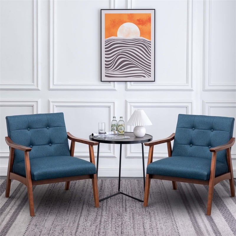 Convenience Concepts Take-a-Seat Natalie Accent Chair in Blue Faux Linen Fabric