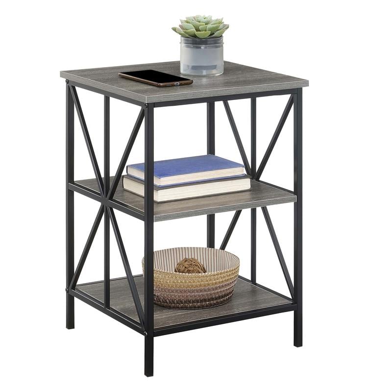 Convenience Concepts Tucson Starburst End Table with Shelves in Gray Wood Finish