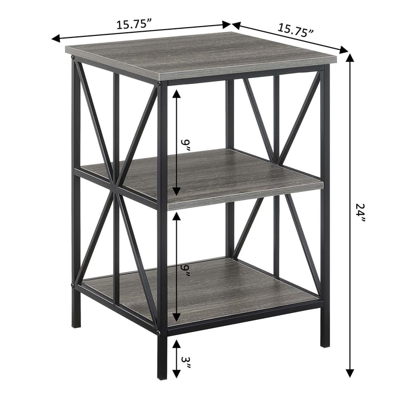 Convenience Concepts Tucson Starburst End Table with Shelves in Gray Wood Finish