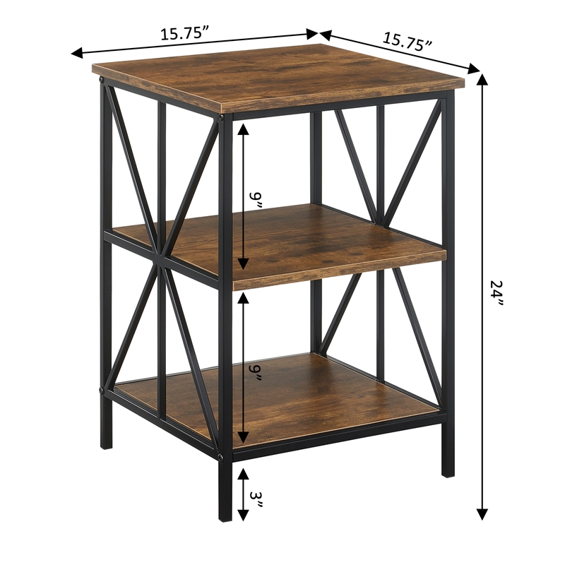 Tucson Starburst End Table with Shelves in Nutmeg Wood Finish