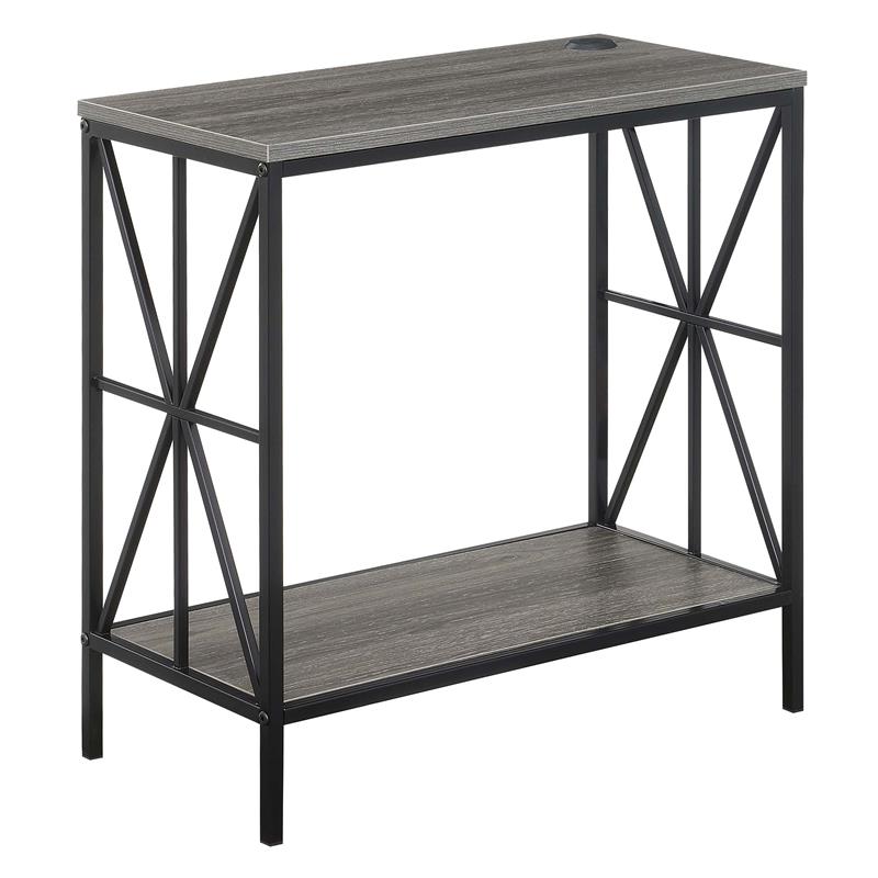Tucson Starburst Chairside End Table w/Charging Station and Shelf in Gray Wood