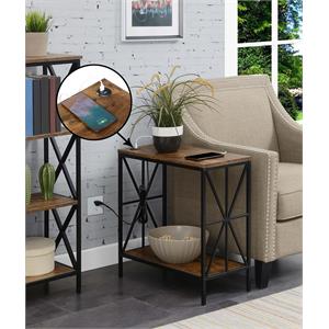 Tucson Starburst Chairside End Table w/Charging Station and Shelf in Nutmeg Wood
