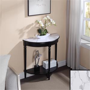 French Country Half-Round Entryway Table with Shelf in Black Wood Finish