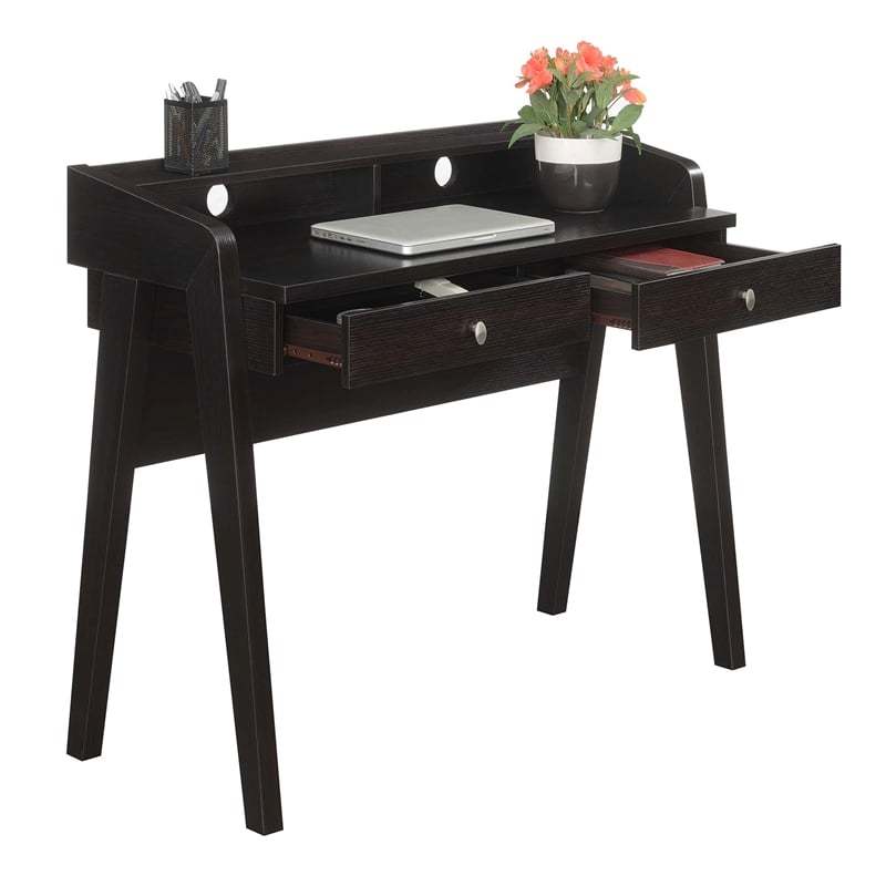 Newport Deluxe Two-Drawer Desk with Shelf in Espresso Wood Finish