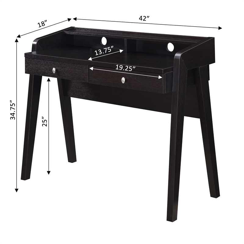 Newport Deluxe Two-Drawer Desk with Shelf in Espresso Wood Finish