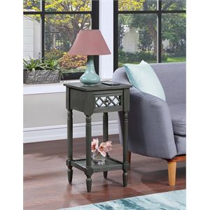 french country khloe deluxe one-drawer accent table with shelf in gray wood