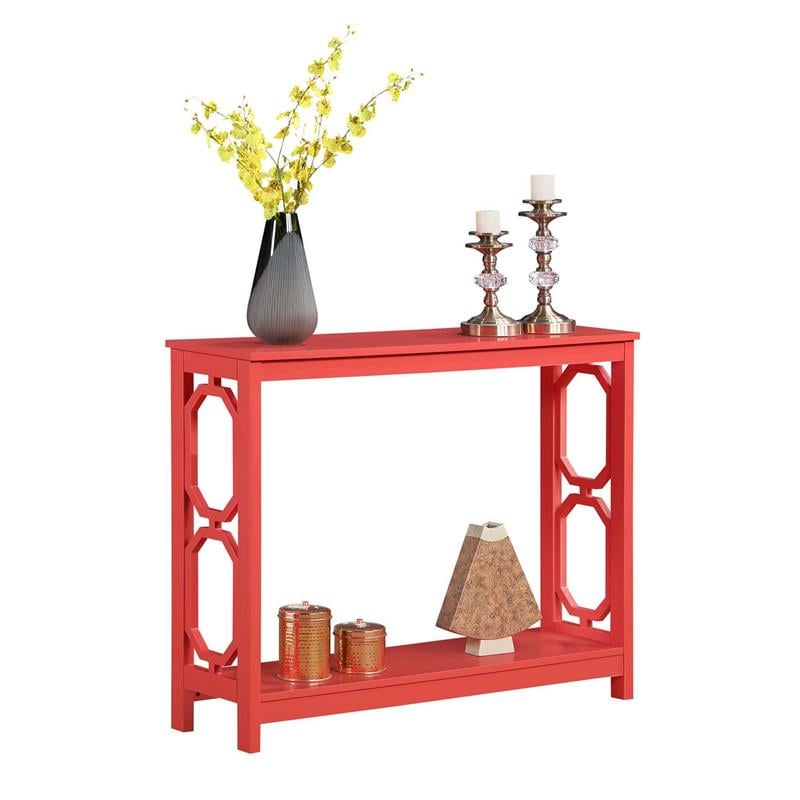 Convenience Concepts Omega Console Table with Shelf in Coral Pink Wood Finish