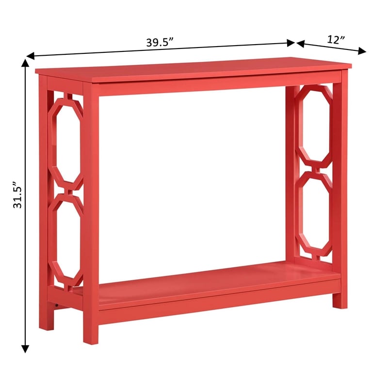 Convenience Concepts Omega Console Table with Shelf in Coral Pink Wood Finish