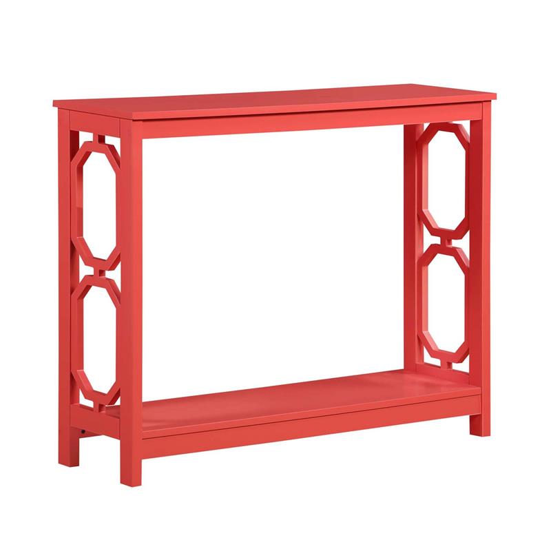 Convenience Concepts Omega Console Table with Shelf in Coral Pink Wood Finish