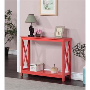 convenience concepts oxford console table with shelf in coral pink wood finish