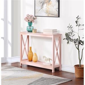 convenience concepts oxford console table with shelf in light pink wood finish