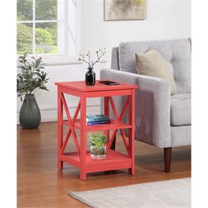 convenience concepts oxford end table with shelves in coral pink wood finish