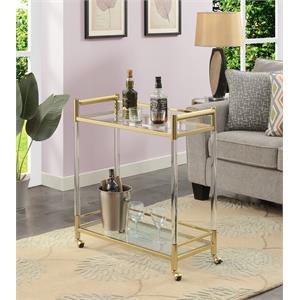 royal crest two-tier acrylic glass bar cart in clear glass with gold metal frame