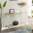 Royal Crest Two-Tier Acrylic Glass Console Table in Clear Glass with Gold Frame
