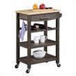 Ellaine Four-Tier Butcher Block Kitchen Cart w/ Drawer & Wine Rack in Gray Wood