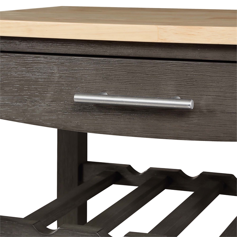 Ellaine Four-Tier Butcher Block Kitchen Cart w/ Drawer & Wine Rack in Gray Wood