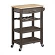 Ellaine Four-Tier Butcher Block Kitchen Cart w/ Drawer & Wine Rack in Gray Wood