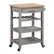 Ellaine Four-Tier Butcher Block Kitchen Cart w/ Drawer & Wine Rack in Gray Wood