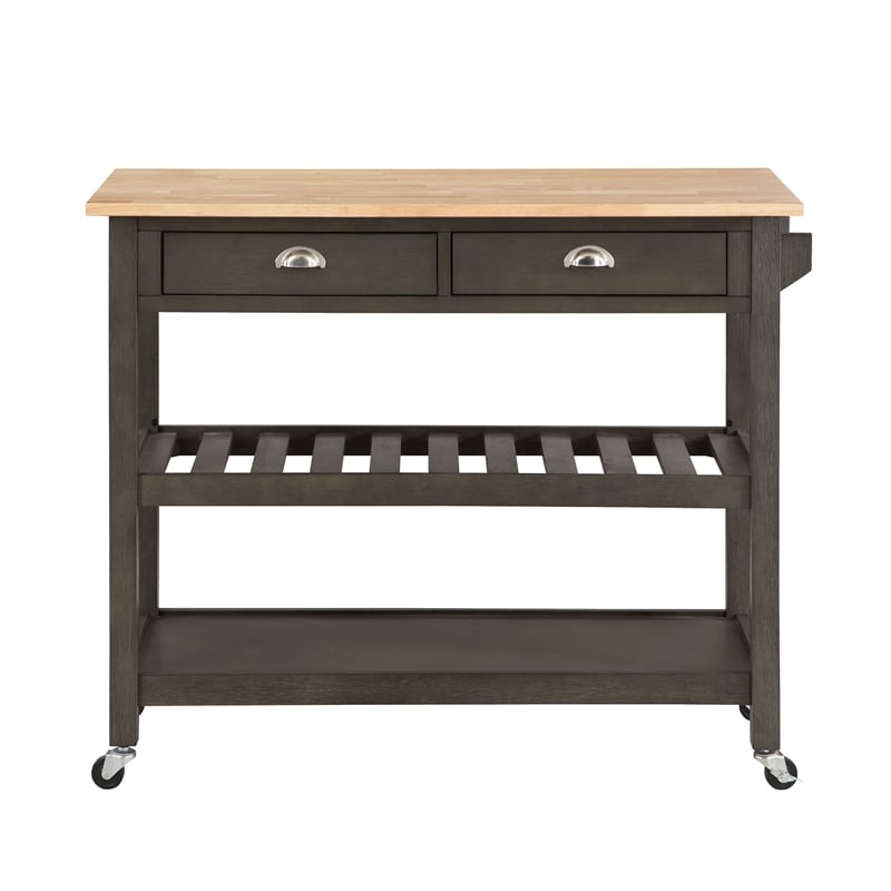 American Heritage Three-Tier Butcher Block Kitchen Cart w/ Drawers in Gray Wood