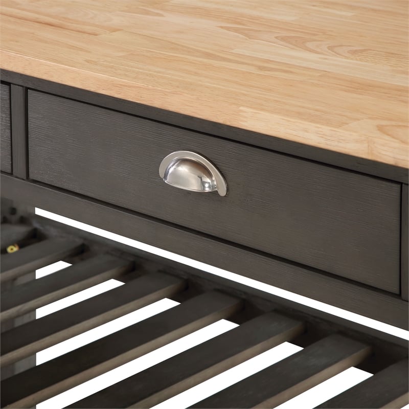American Heritage Three-Tier Butcher Block Kitchen Cart w/ Drawers in Gray Wood