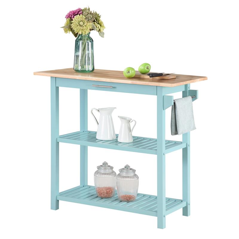 Designs2Go Three-Tier Butcher Block Kitchen Prep Island w/Drawer in Blue Wood