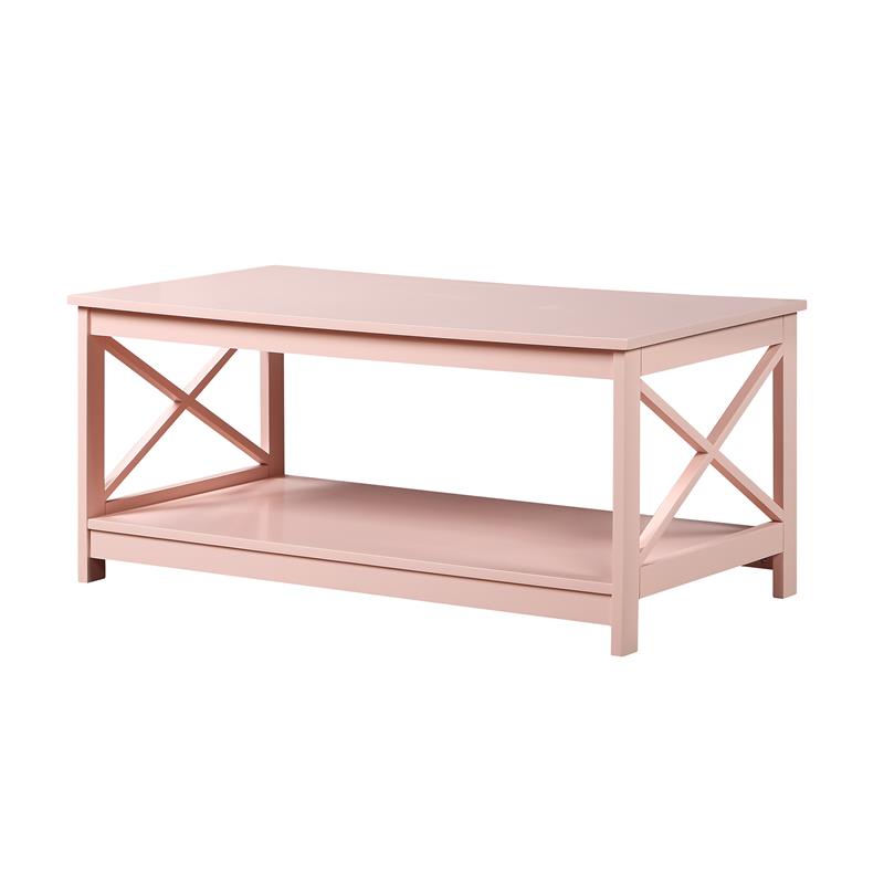 Convenience Concepts Oxford Coffee Table with Shelf in Pink Wood Finish