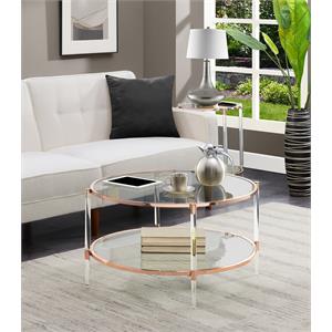 royal crest two-tier clear acrylic glass coffee table with gold and chrome frame
